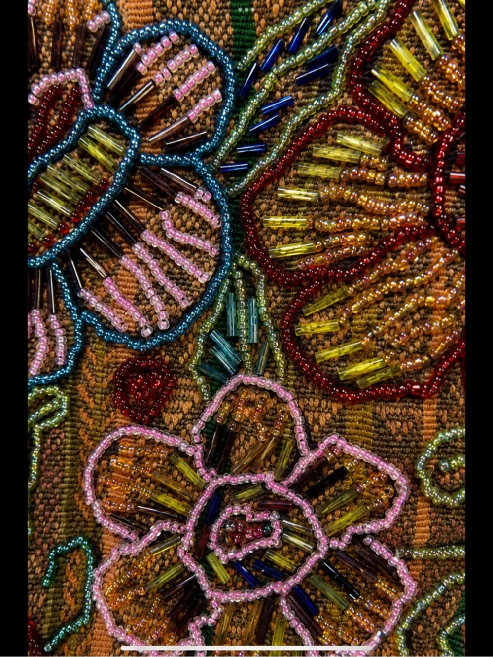 Artisan Beaded Floral Tote Bag Drawstring Purse Boho Embroidered Lined Handbag